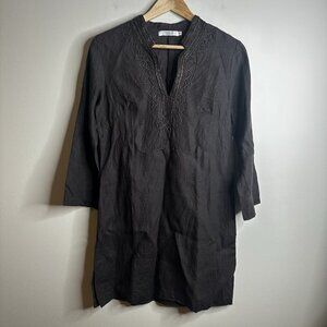 Comptoir Des Cotonniers Brown Linen Tunic Dress EU 40 US 8 Embroidered Boho
